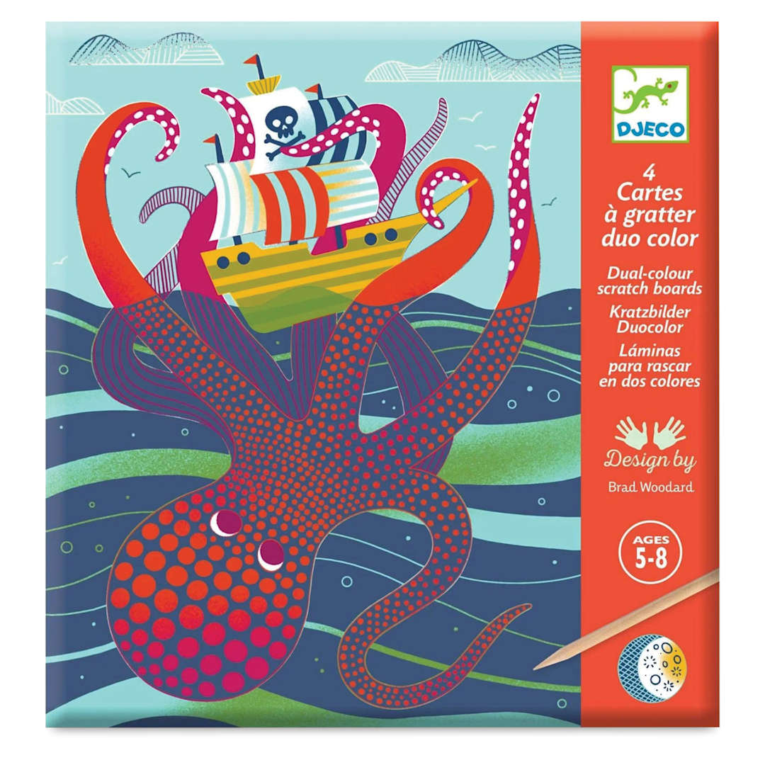 Open in modal - Djeco Dual-Color Scratch Boards - Topsy-Turvy, Set of 4 - front of packaging