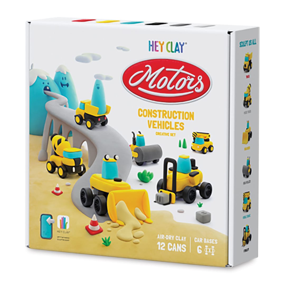 Open in modal - Fat Brain Toys Hey Clay Kit - Construction Vehicles front of packaging