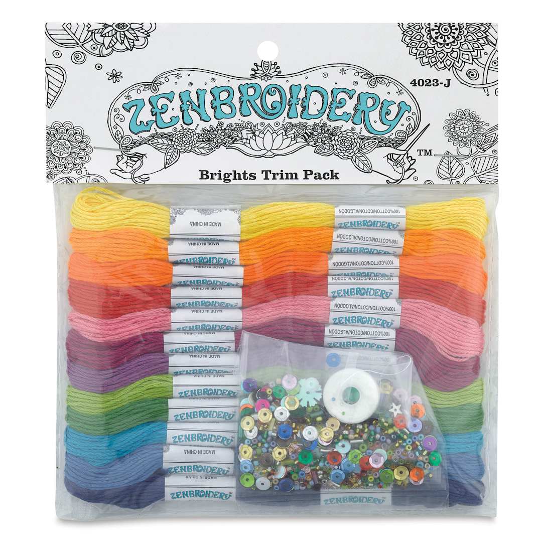 Open in modal - Design Works Zenbroidery Floss Trim Pack - Brights, Pkg of 12, front of the packaging