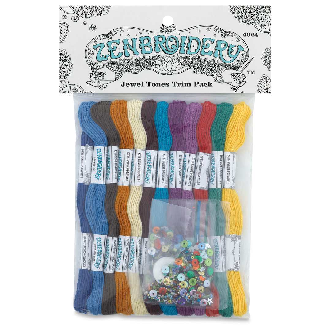 Open in modal - Design Works Zenbroidery Floss Trim Pack - Jewel Tones, Pkg of 12, front of the packaging
