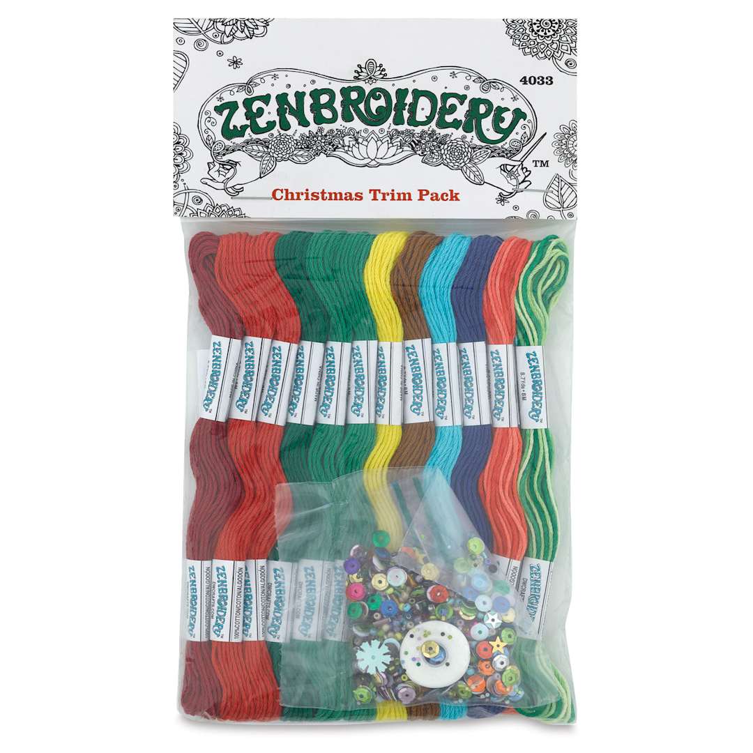 Open in modal - Design Works Zenbroidery Floss Trim Pack - Christmas, Pkg of 12, front of the packaging