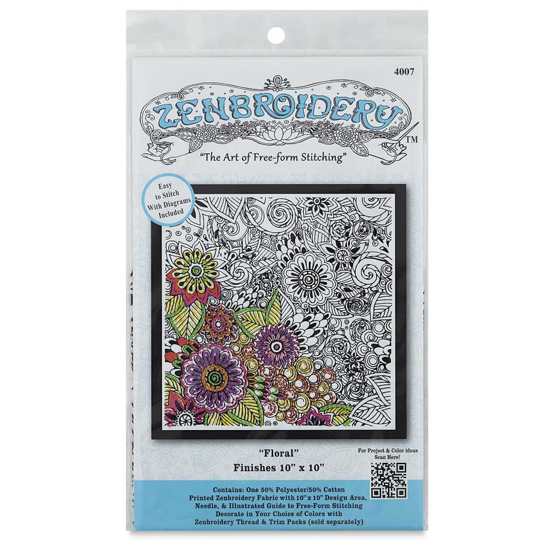Open in modal - Zenbroidery Stamped Embroidery Kits - Front of package of Floral Design
