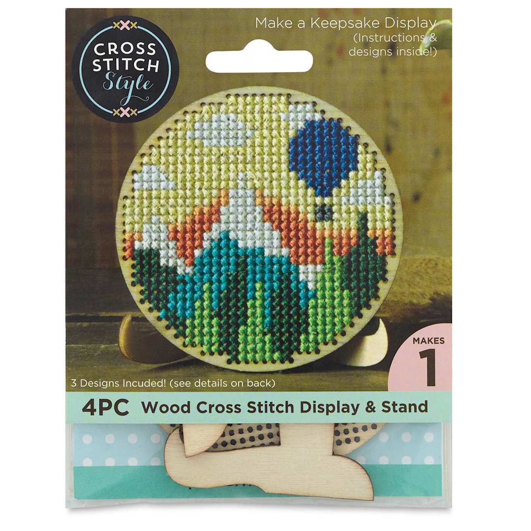 Open in modal - Cross Stitch Style Wood Shapes and Stands - Front of blister package
