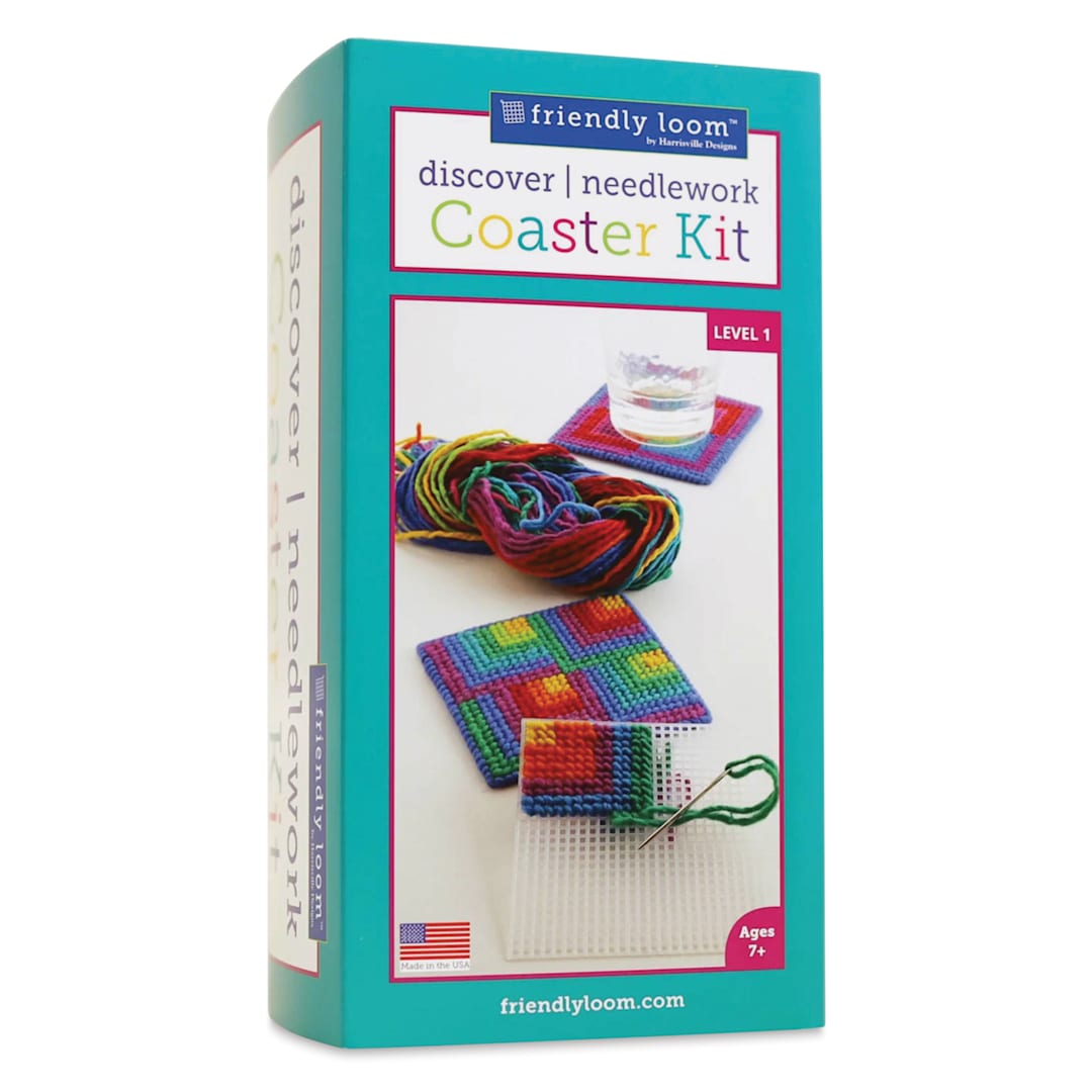 Open in modal - Friendly Loom Needlepoint Coaster Kit - front of packaging