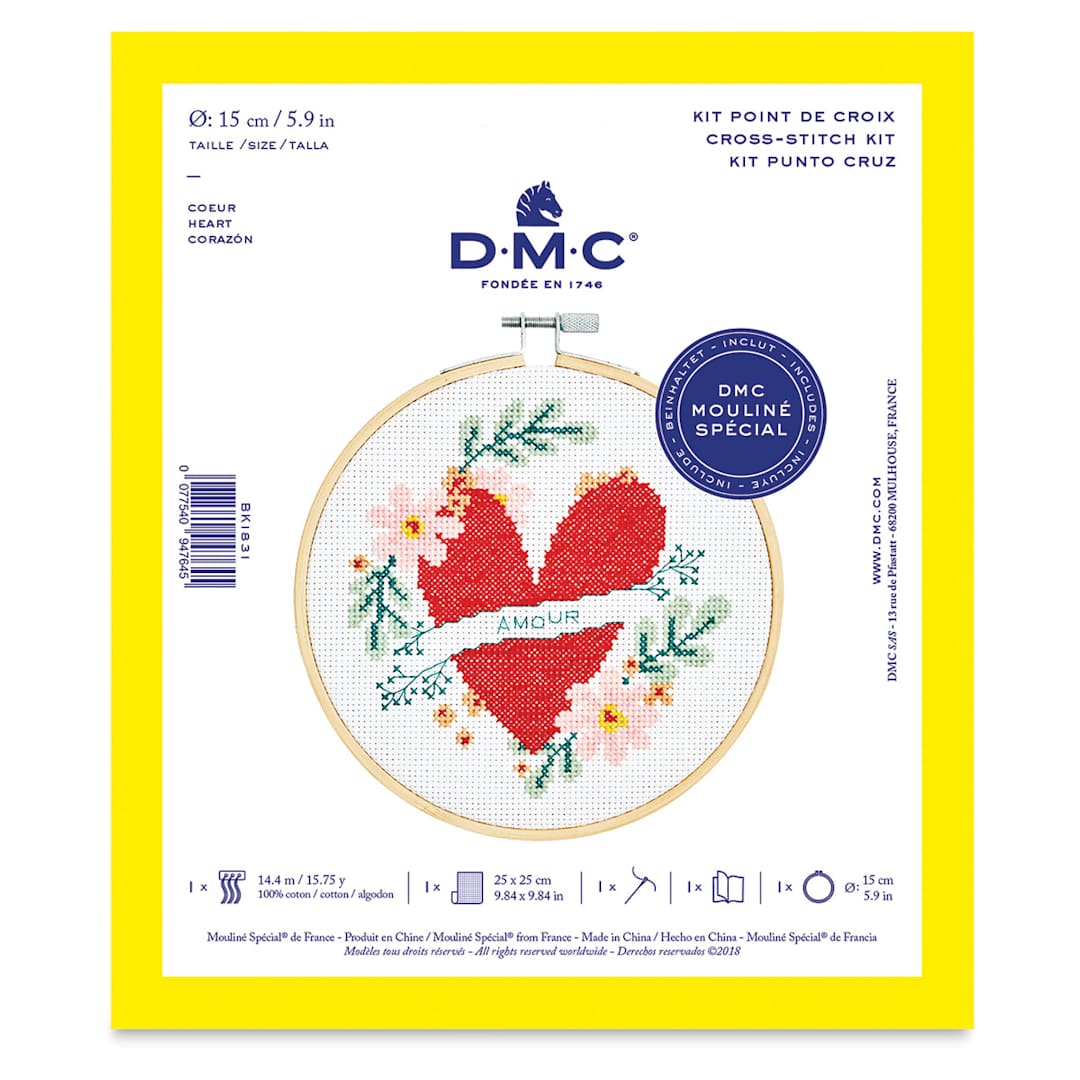 Open in modal - DMC Stitch Kit - Front view of Heart design package