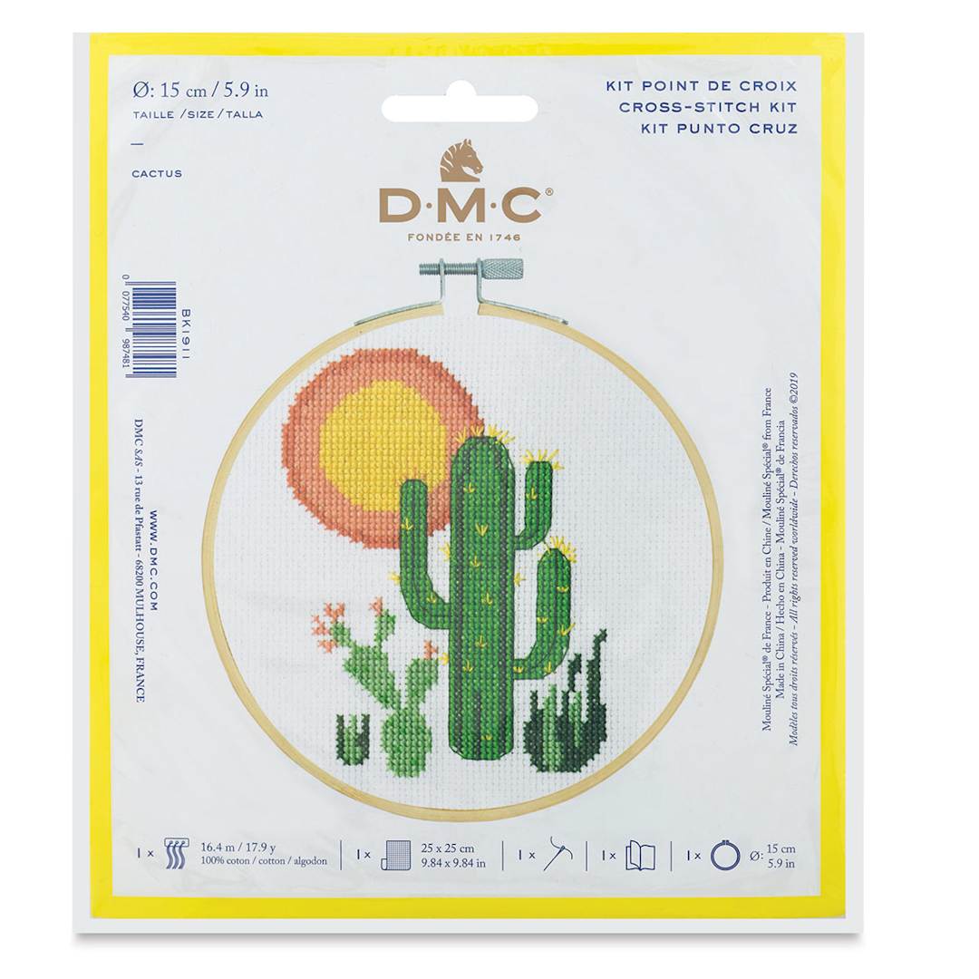 Open in modal - DMC Stitch Kit - Front view of Cactus design package