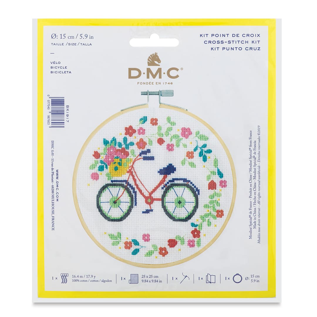 Open in modal - DMC Stitch Kit - Front view of Bicycle design package