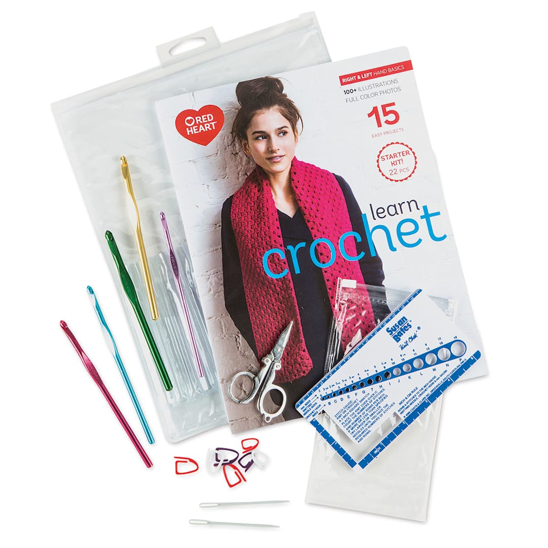 Open in modal - Red Heart Learn Crochet Kit, showing components of kit