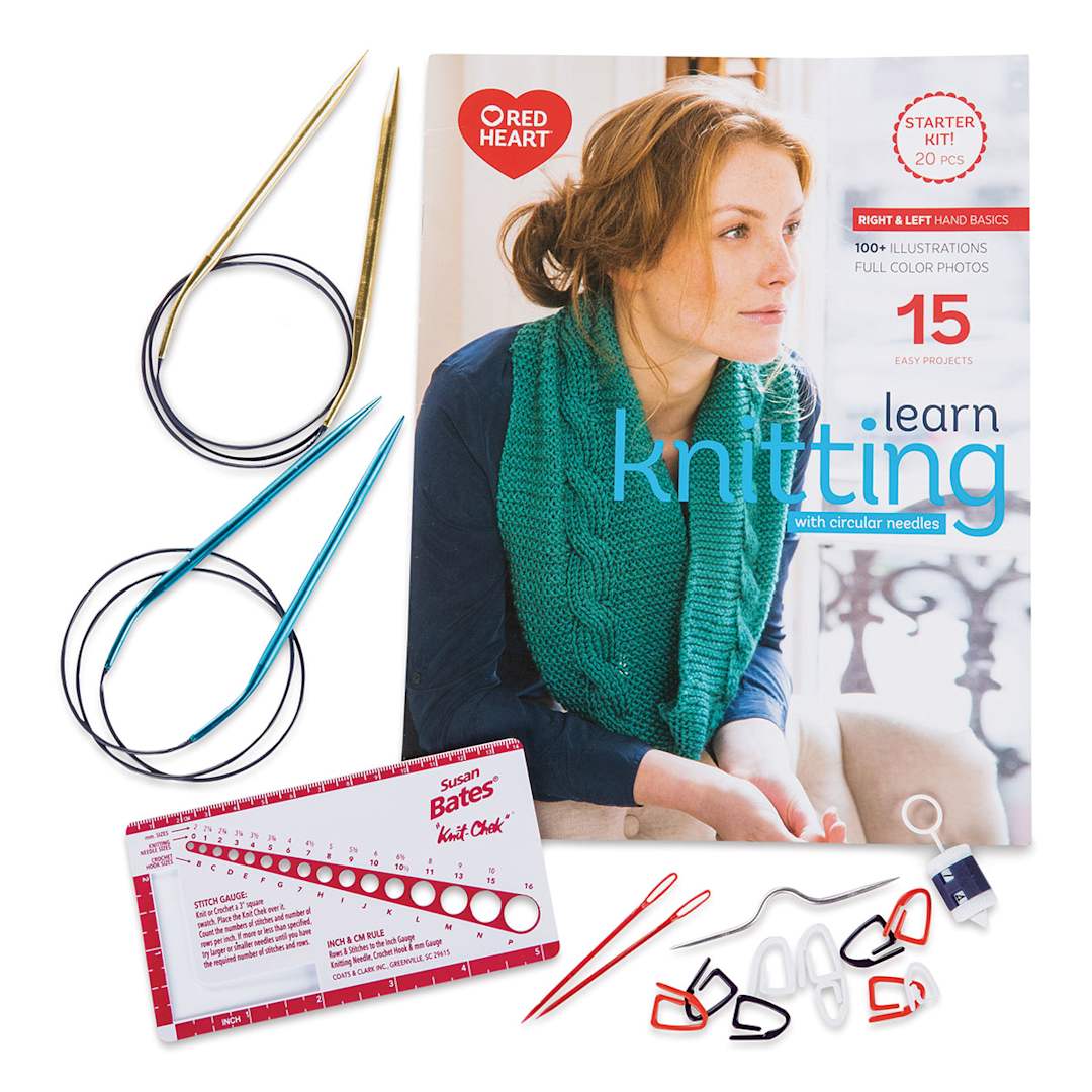 Open in modal - Red Heart Learn to Knit with Circular Needles Kit - Components of Kit