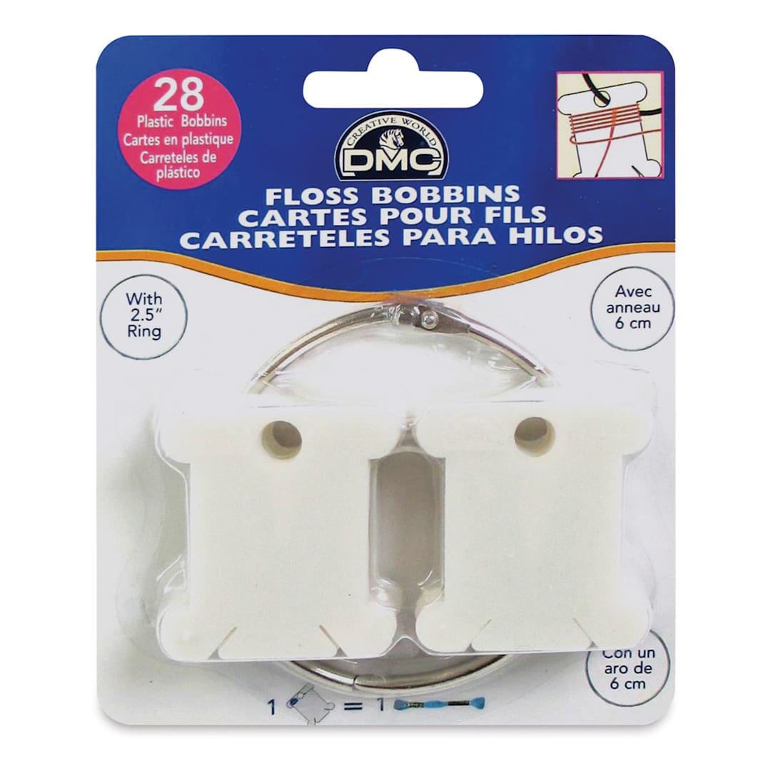Open in modal - DMC Floss Bobbins - Plastic with Metal Ring, Package of 28 (In packaging)