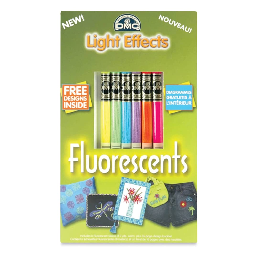Open in modal - DMC Light Effects Embroidery Floss Pack - Fluorescent, 8-3/4 yards, Set of 6 (In packaging)