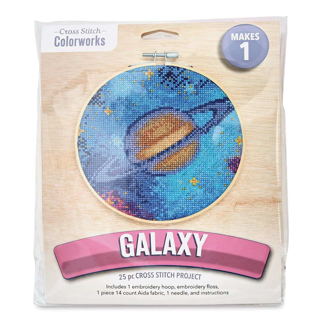 Open in modal - Leisure Arts Cross Stitch Kit - Galaxy, 6" (Front of packaging)