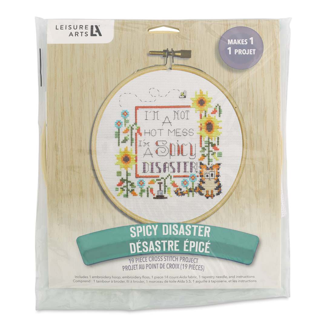 Open in modal - Leisure Arts Cross Stitch Kit - Spicy Disaster, 7", front of the packaging