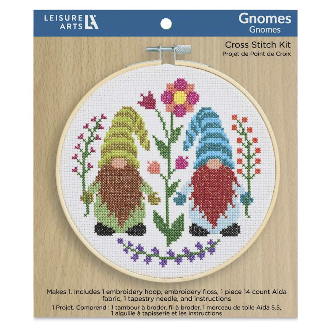 Open in modal - Leisure Arts Cross Stitch Kit - Gnomes, 6" - front of packaging