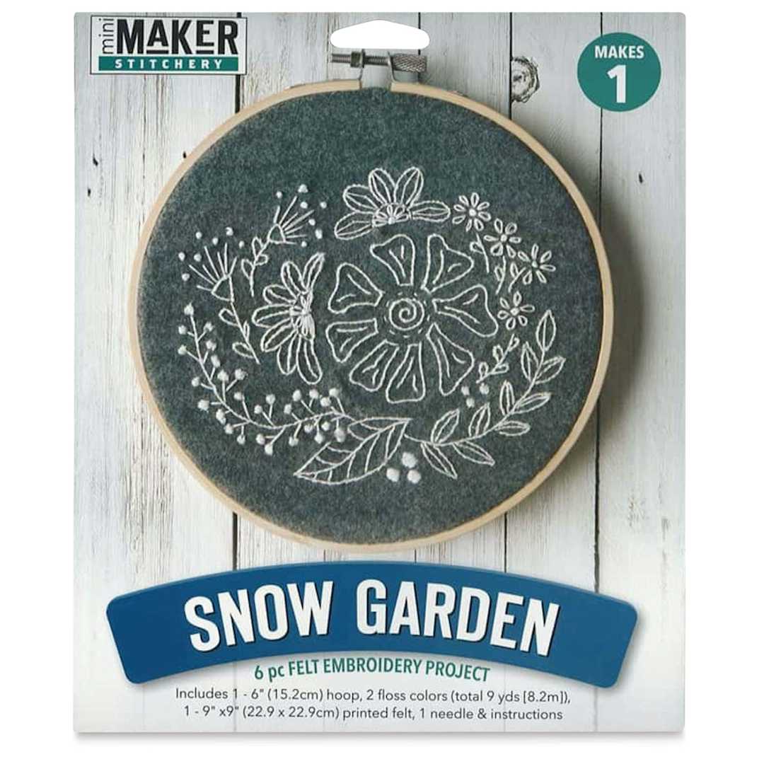 Open in modal - Leisure Arts Snow Garden Felt Embroidery Kit (Front of packaging)