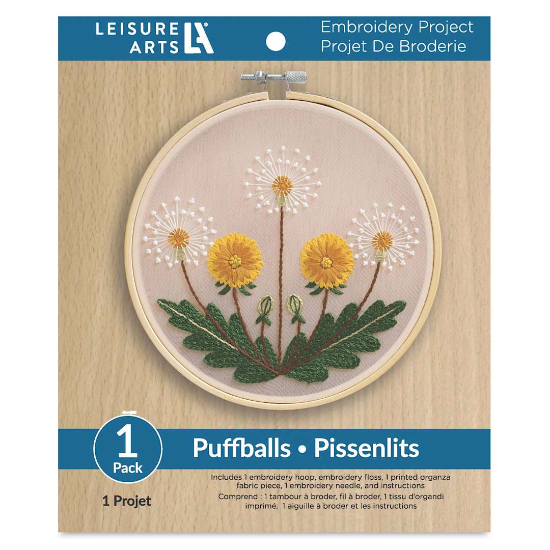 Open in modal - Leisure Arts Organza Embroidery Kit - Puffballs front of packaging