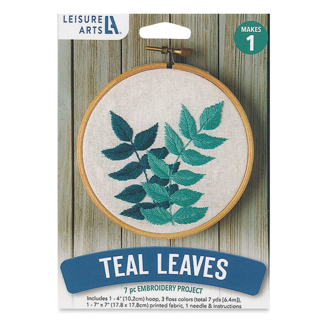 Open in modal - Leisure Arts Embroidery Kit - Teal Leaves, front of the packaging