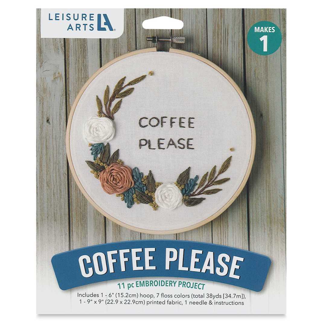 Open in modal - Leisure Arts Embroidery Kit - Coffee Please, front of the packaging