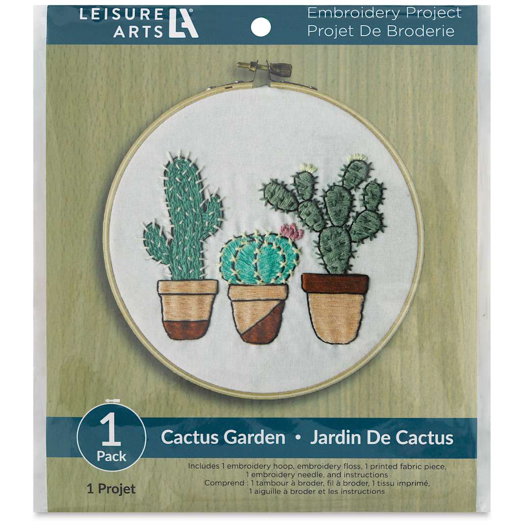 Open in modal - Leisure Arts Embroidery Kit - Cactus Garden, 6", front of the packaging