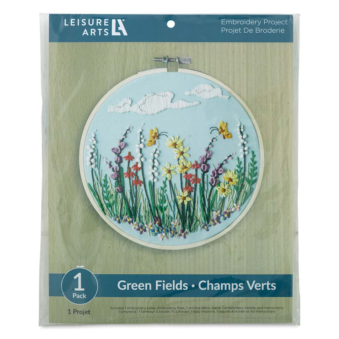 Open in modal - Leisure Arts Embroidery Kit - Green Fields, 8", front of the packaging