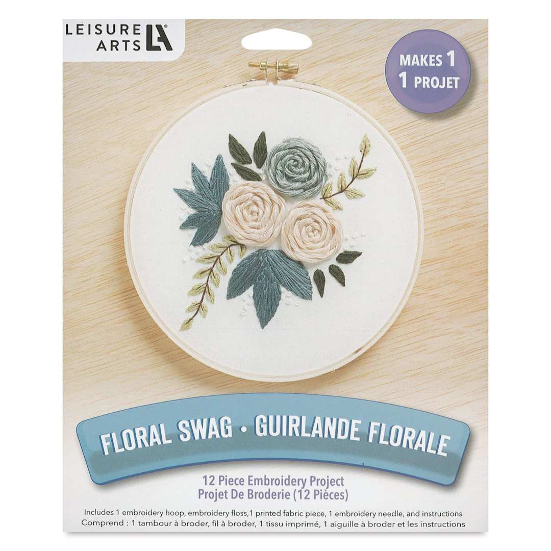 Open in modal - Leisure Arts Embroidery Kit - Floral Swag, 6", front of the packaging