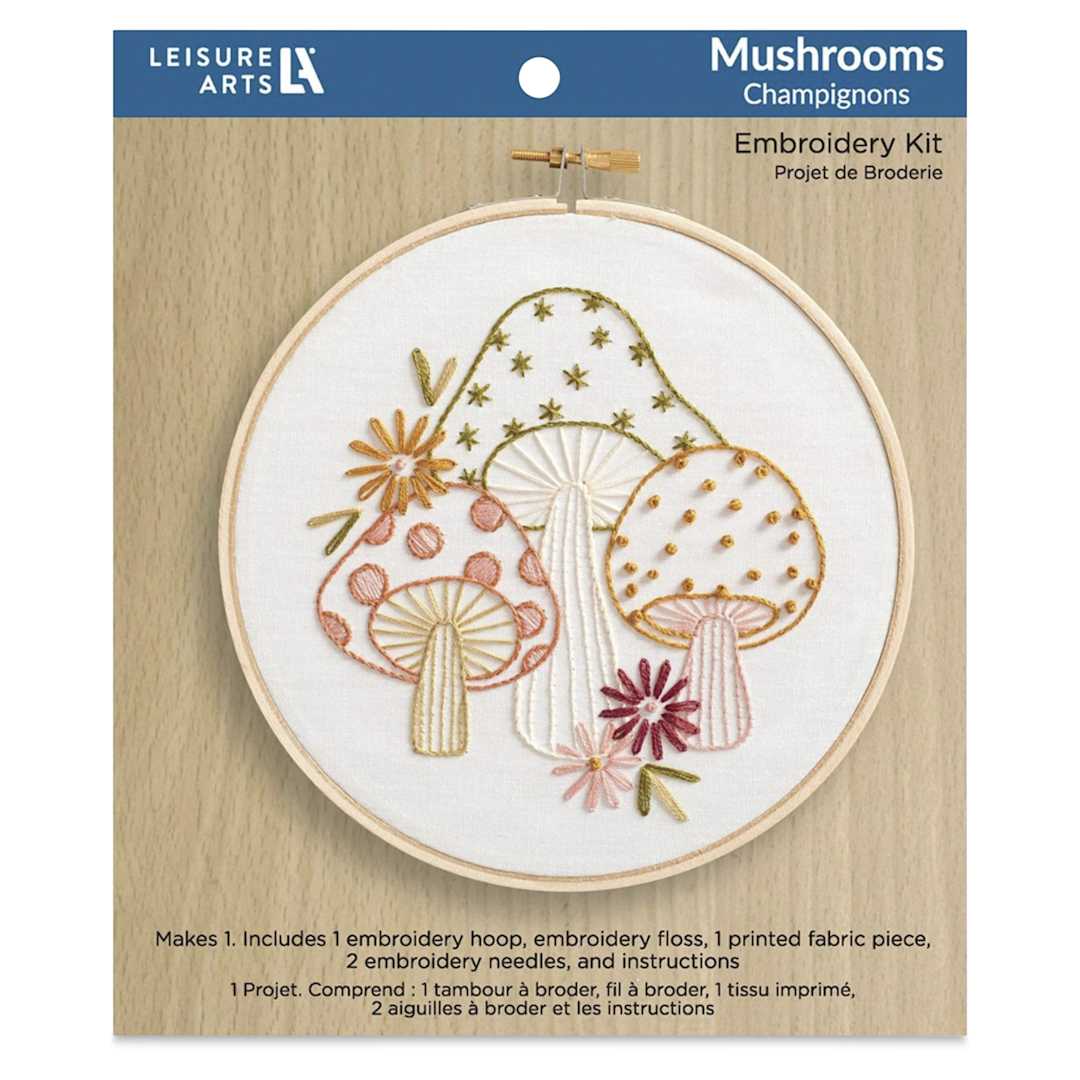 Open in modal - Leisure Arts Embroidery Kit - Mushrooms, 6" - front of packaging