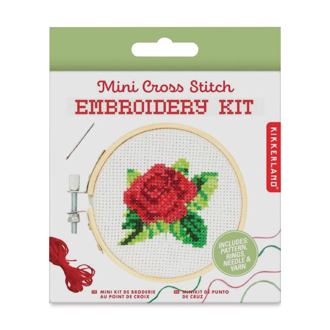 Open in modal - Kikkerland Mini Cross Stitch Embroidery Kit - Rose (Front of packaging)