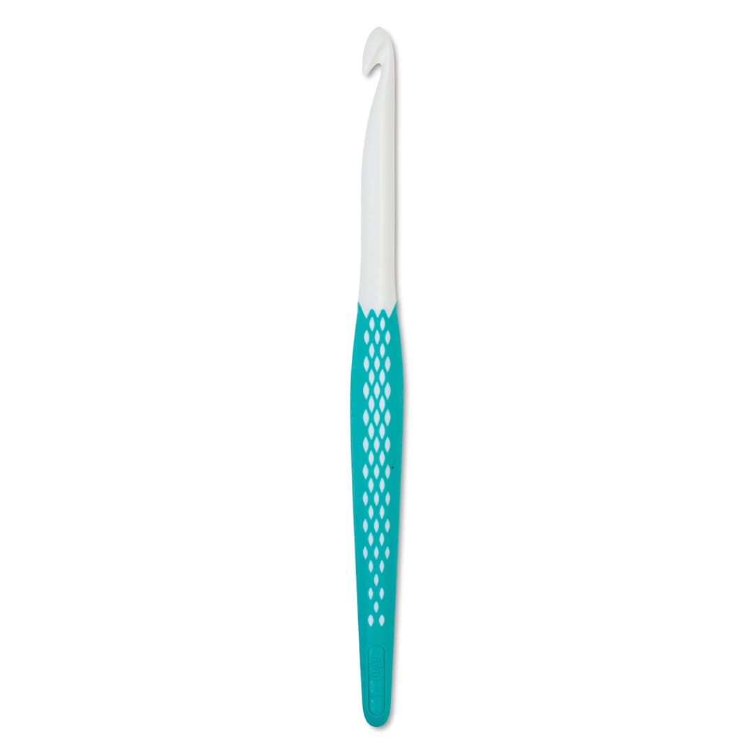 Open in modal - Prym Ergonomics Crochet Hook - L, hook in upright position outside of the packaging