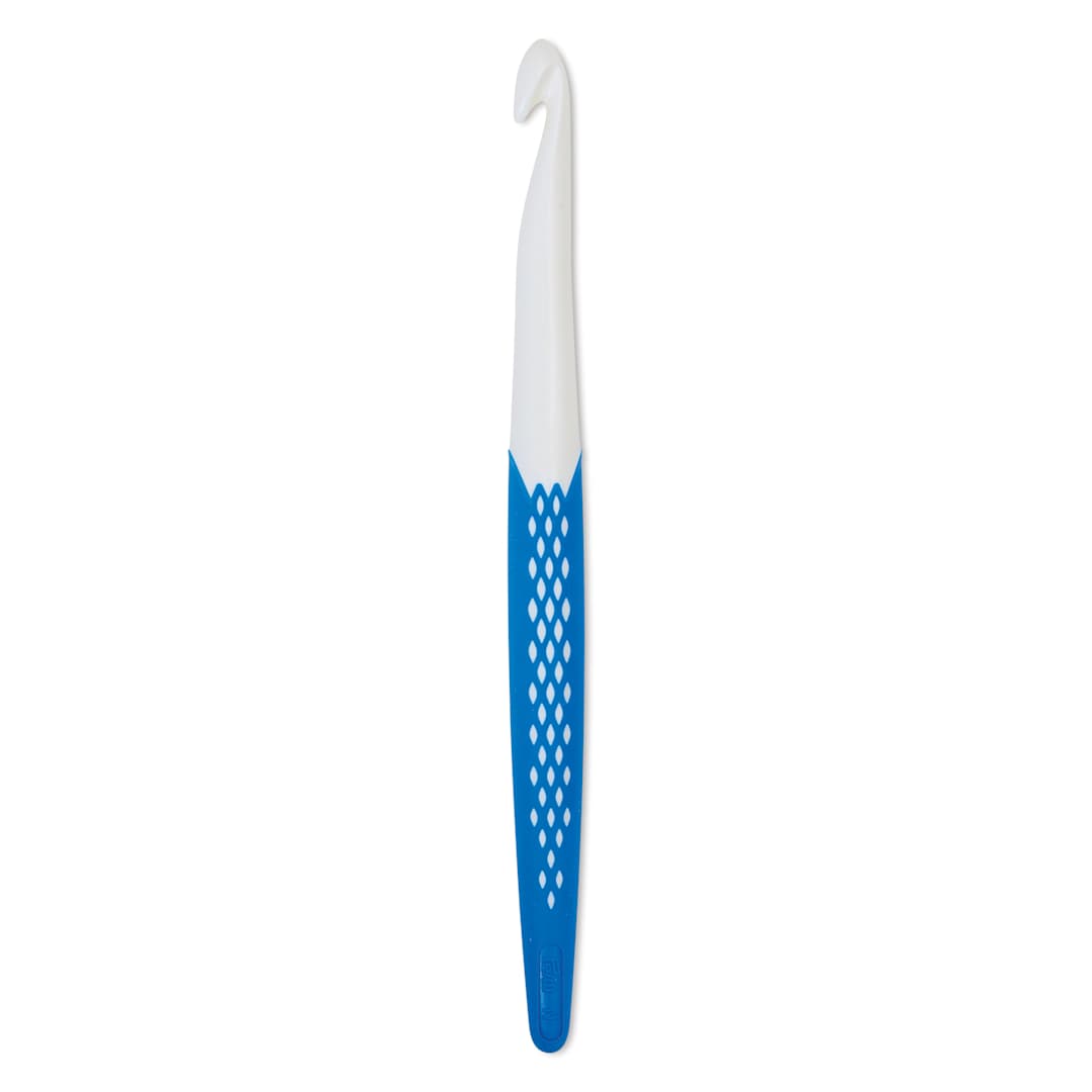 Open in modal - Prym Ergonomics Crochet Hook - N, hook in upright position outside of the packaging