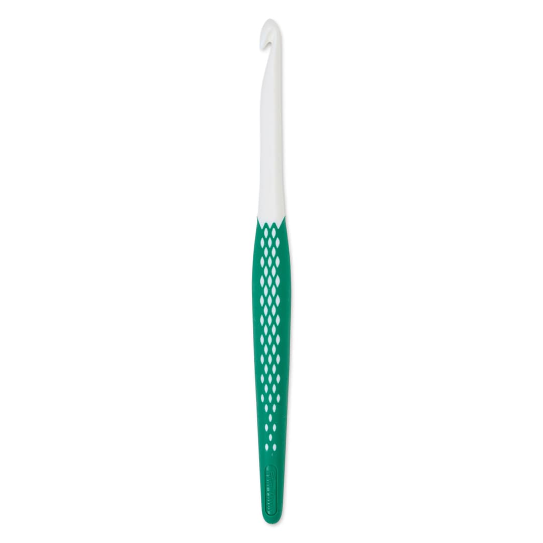 Open in modal - Prym Ergonomics Crochet Hook - 7 mm, hook in upright position outside of the packaging