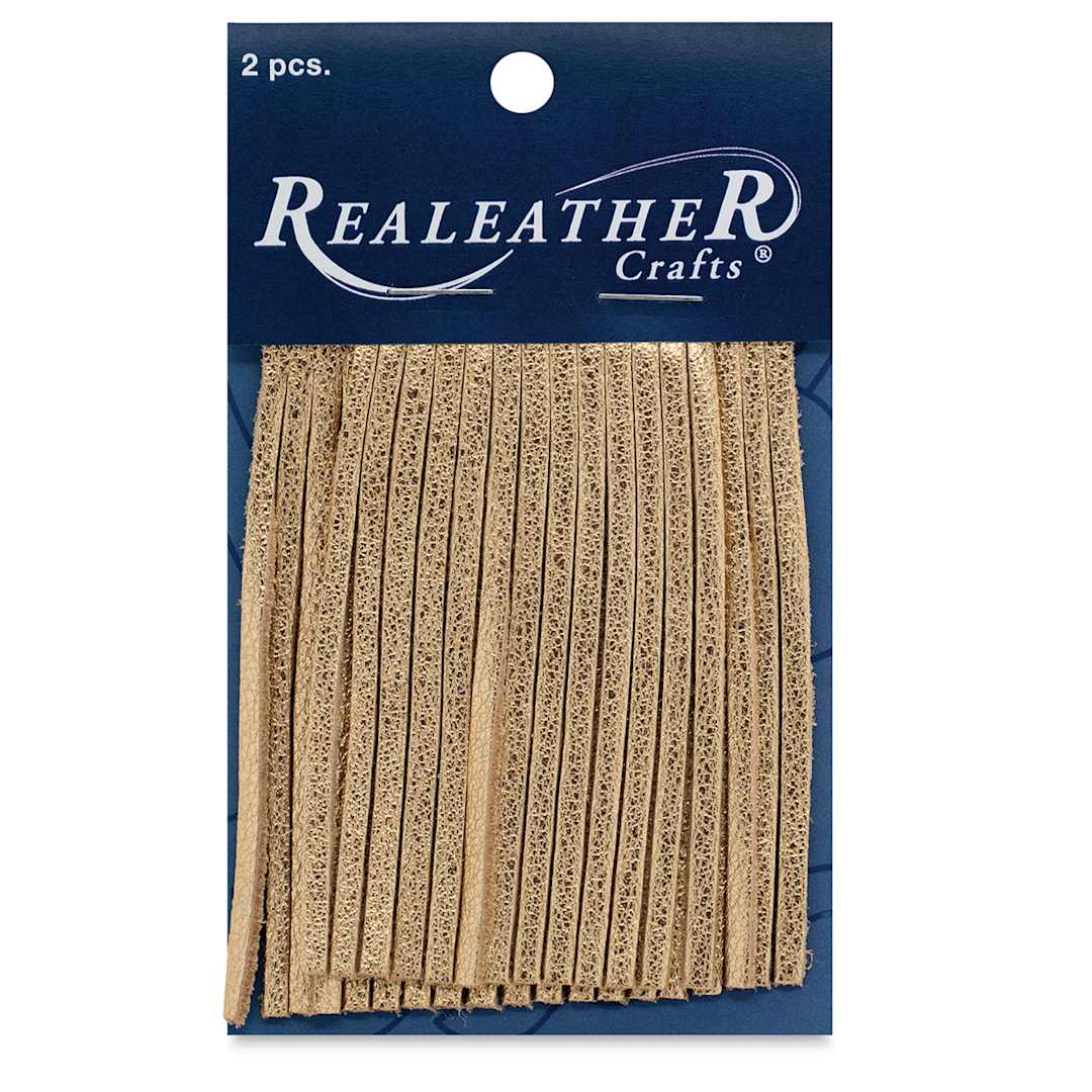 Open in modal - Realeather Fringe - Front of package of Gold Metallic Fringe

