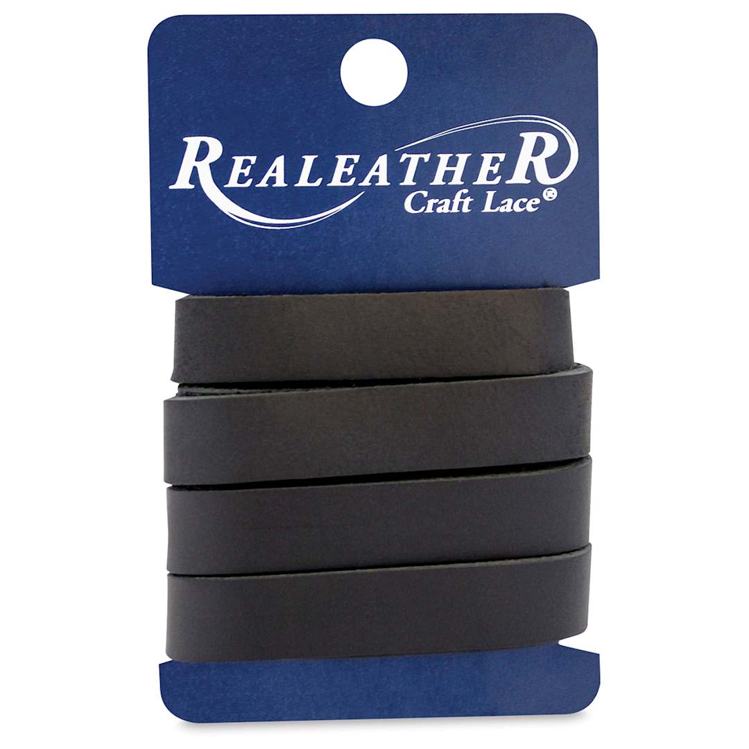 Open in modal - Realeather Leather Strips - Front of package of Black roll of leather
