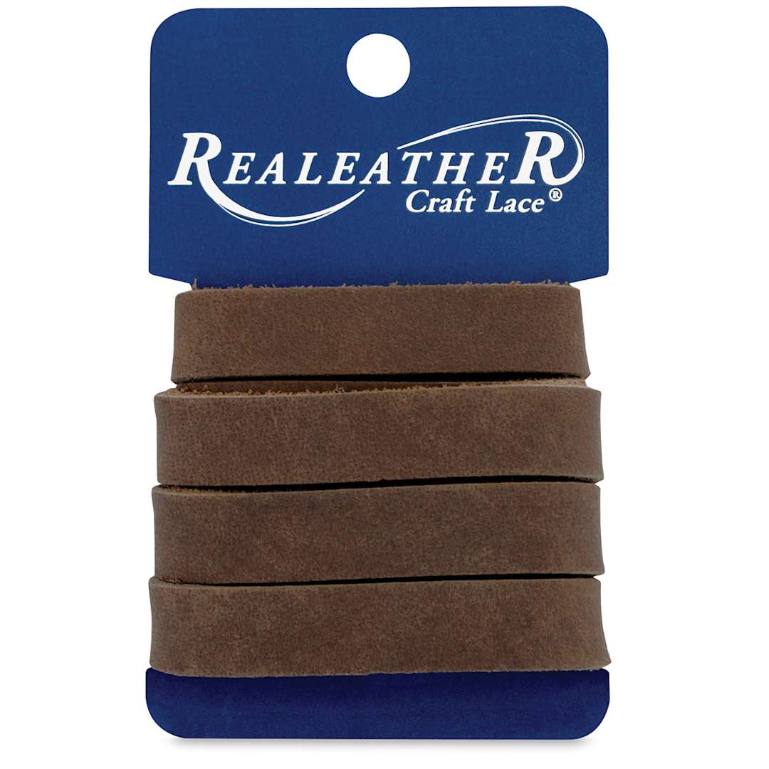 Open in modal - Realeather Leather Strips - Front of package of Brown roll of Leather
