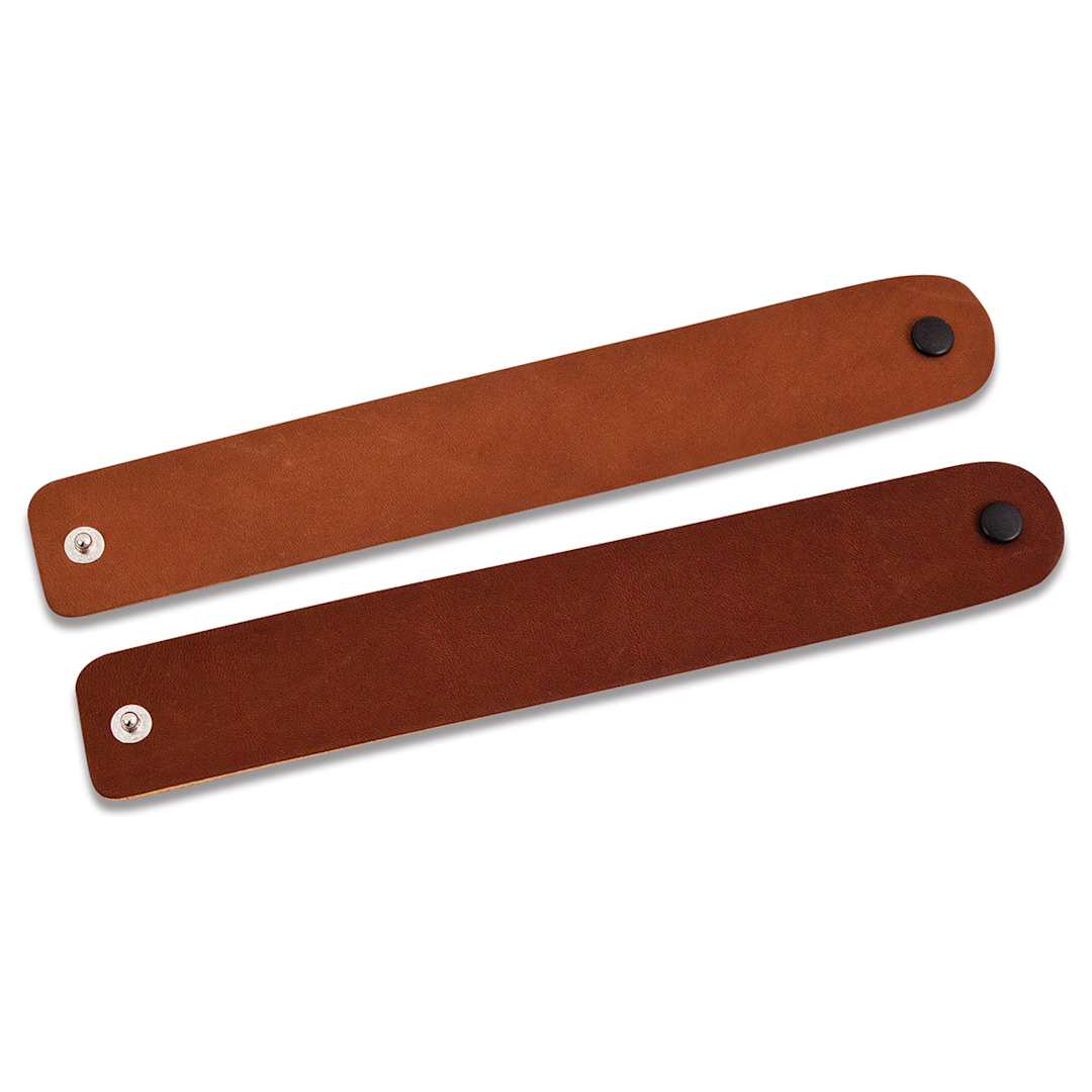 Open in modal - Realeather Leather Wristbands - Assorted Browns, two wristbands laid out 