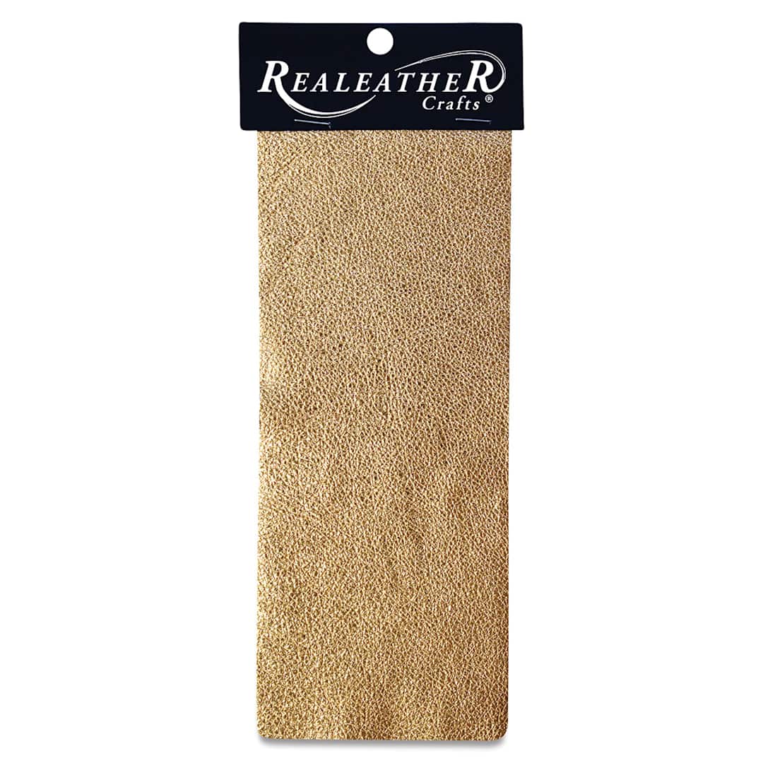 Open in modal - Realeather Metallic Leather Trim Pieces - Front of Gold package
