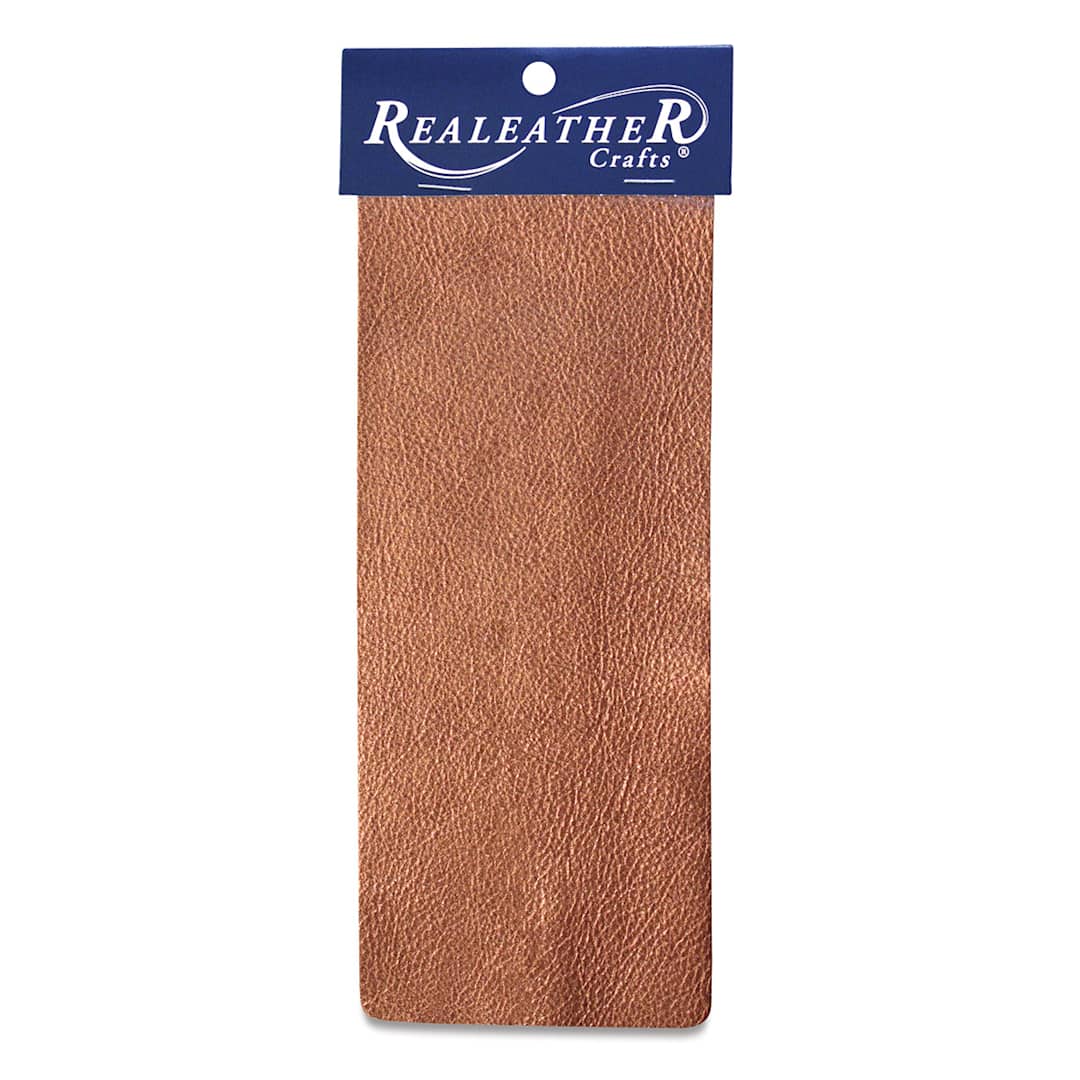 Open in modal - Realeather Metallic Leather Trim Pieces - Front of Copper package
