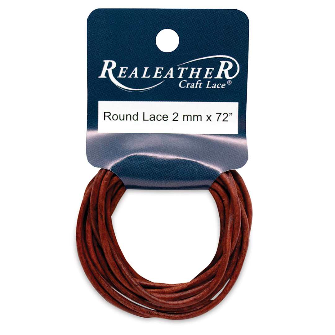 Open in modal - Realeather Round Leather Lace - Loop of Mahogany cord on hang tag