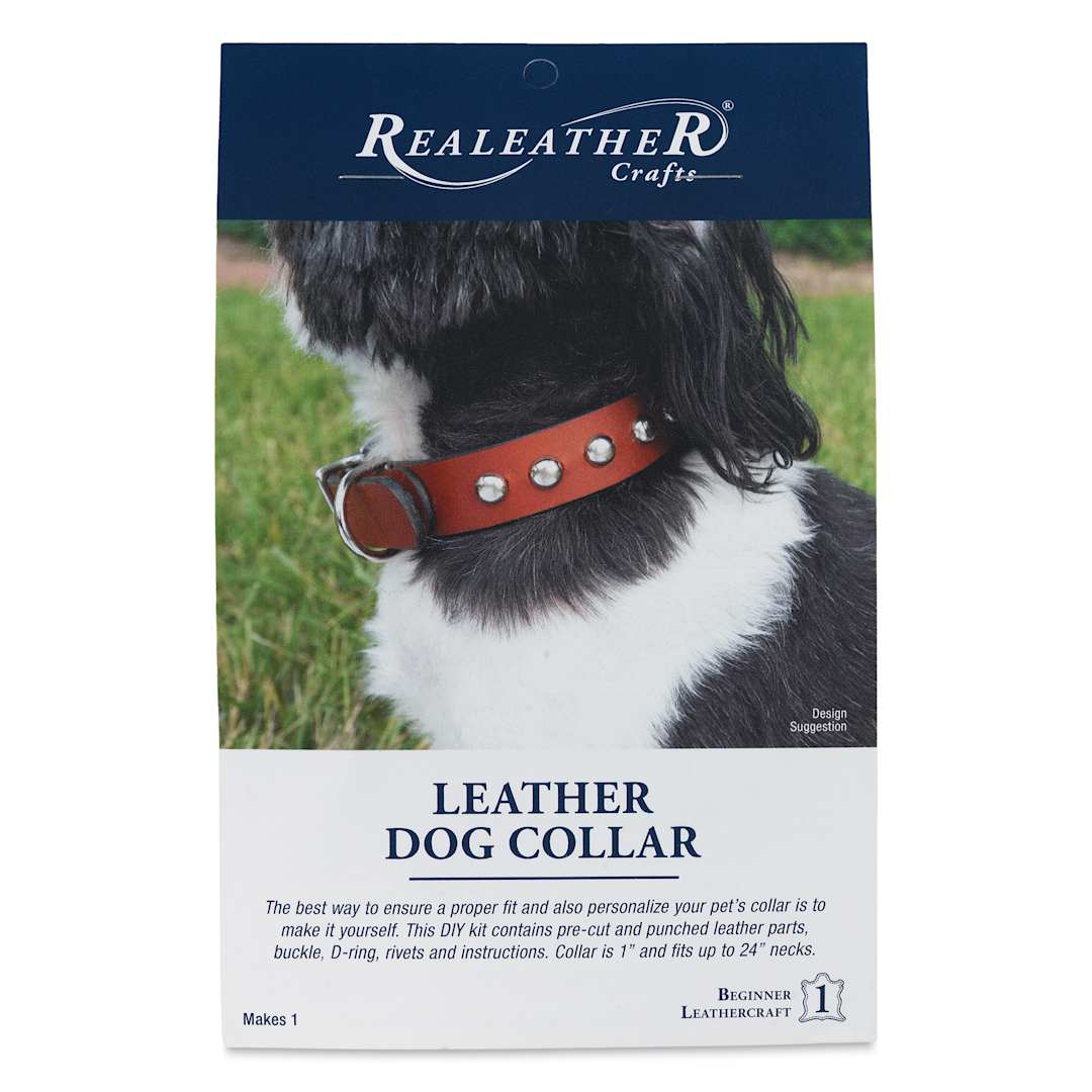 Open in modal - Realeather Stained Torino Leather Dog Collar - Large, Kit of 7, front of the packaging