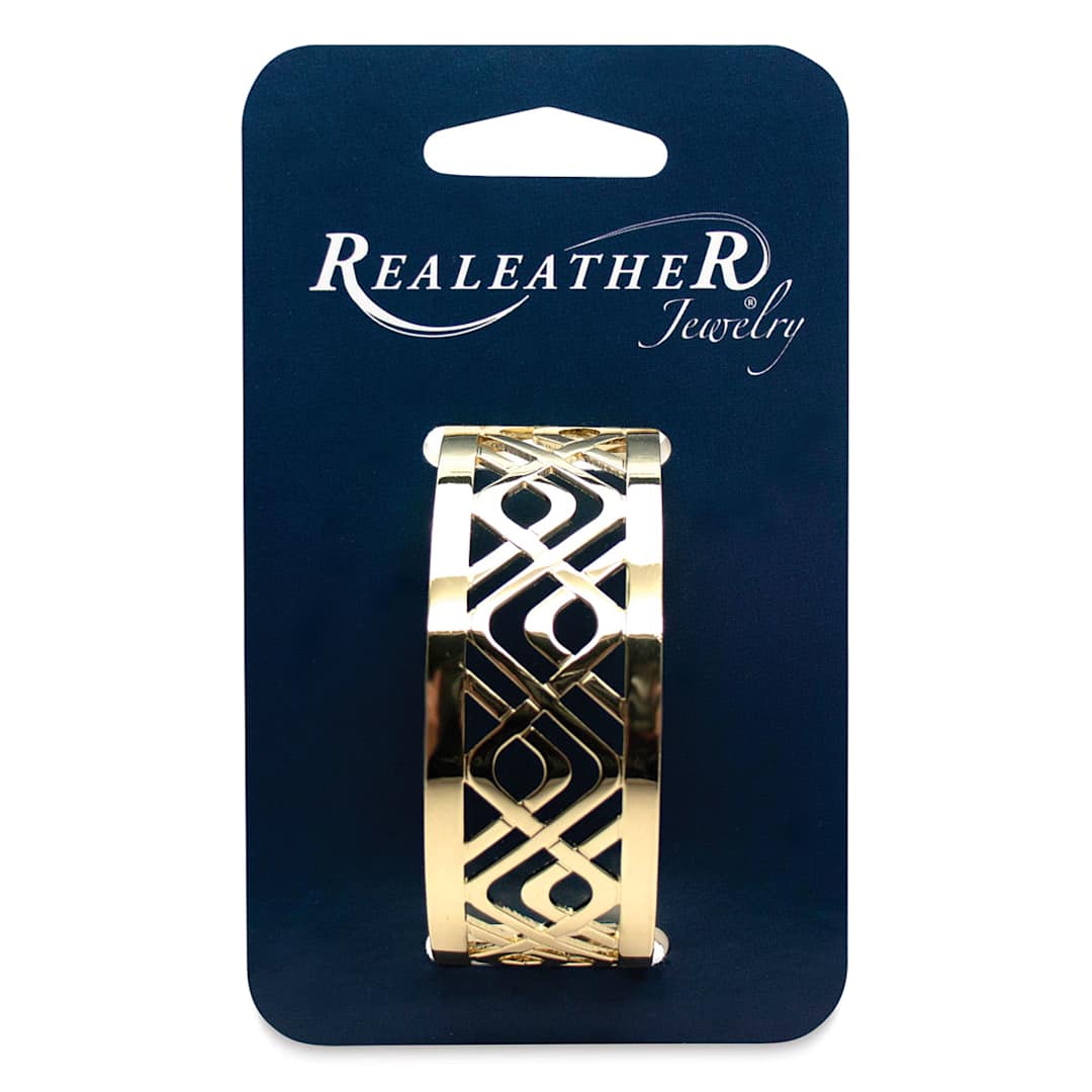 Open in modal - Realeather Filigree Bracelet- 1" Gold Cantinia style, shown packaged