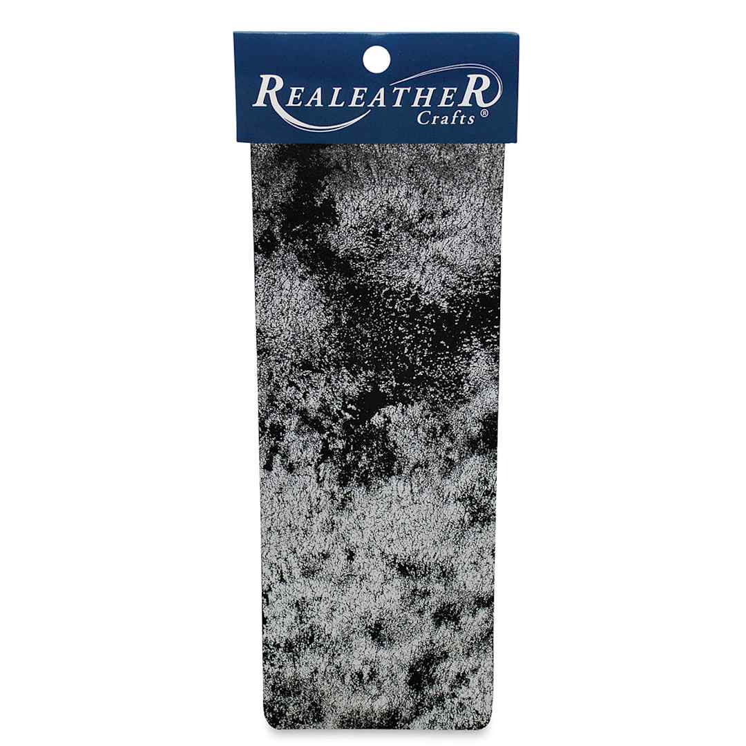 Open in modal - Realeather Printed Leather Trim - Front of package of Silver Crackle pattern