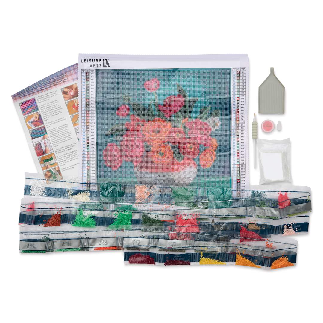 Open in modal - Leisure Arts Diamond Painting Kit - Flowers, kit contents