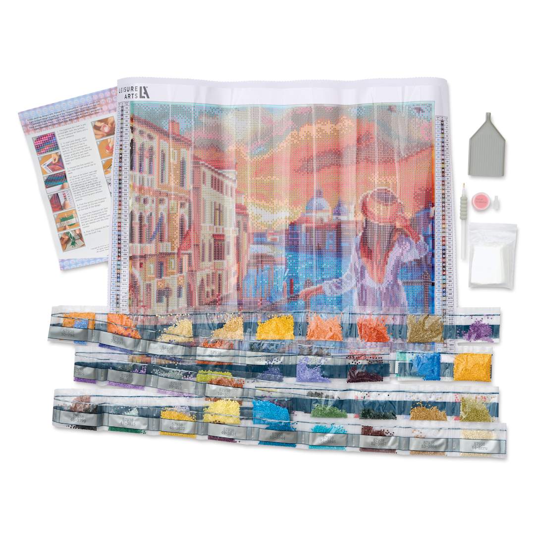 Open in modal - Leisure Arts Diamond Painting Kit - Canal View, contents