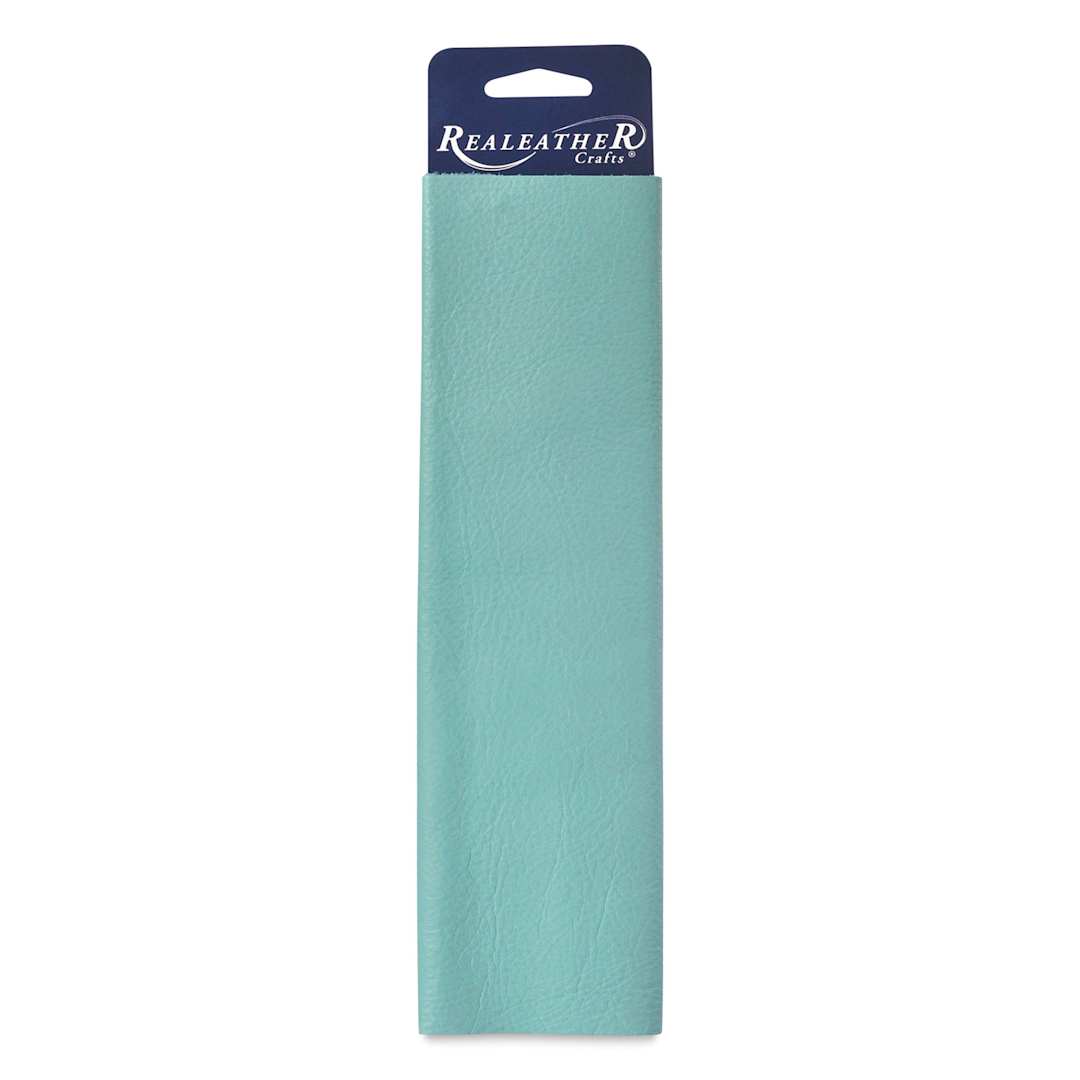 Open in modal - Realeather Premium Trim Leather - Turquoise, leather sheet wrapped around packaging