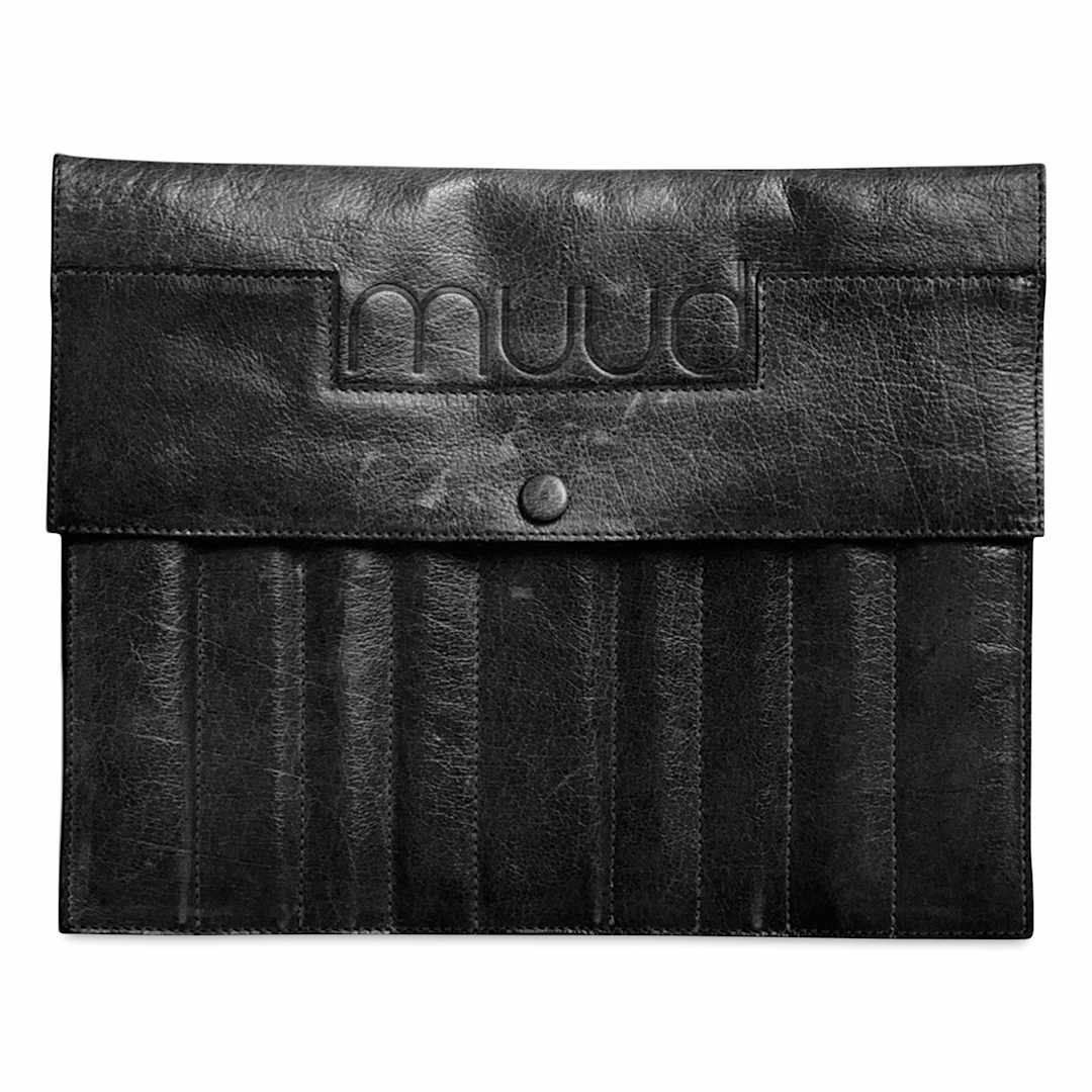 Open in modal - Muud Oslo XL Leather Double-Pointed Knitting Needle Case - Black - front