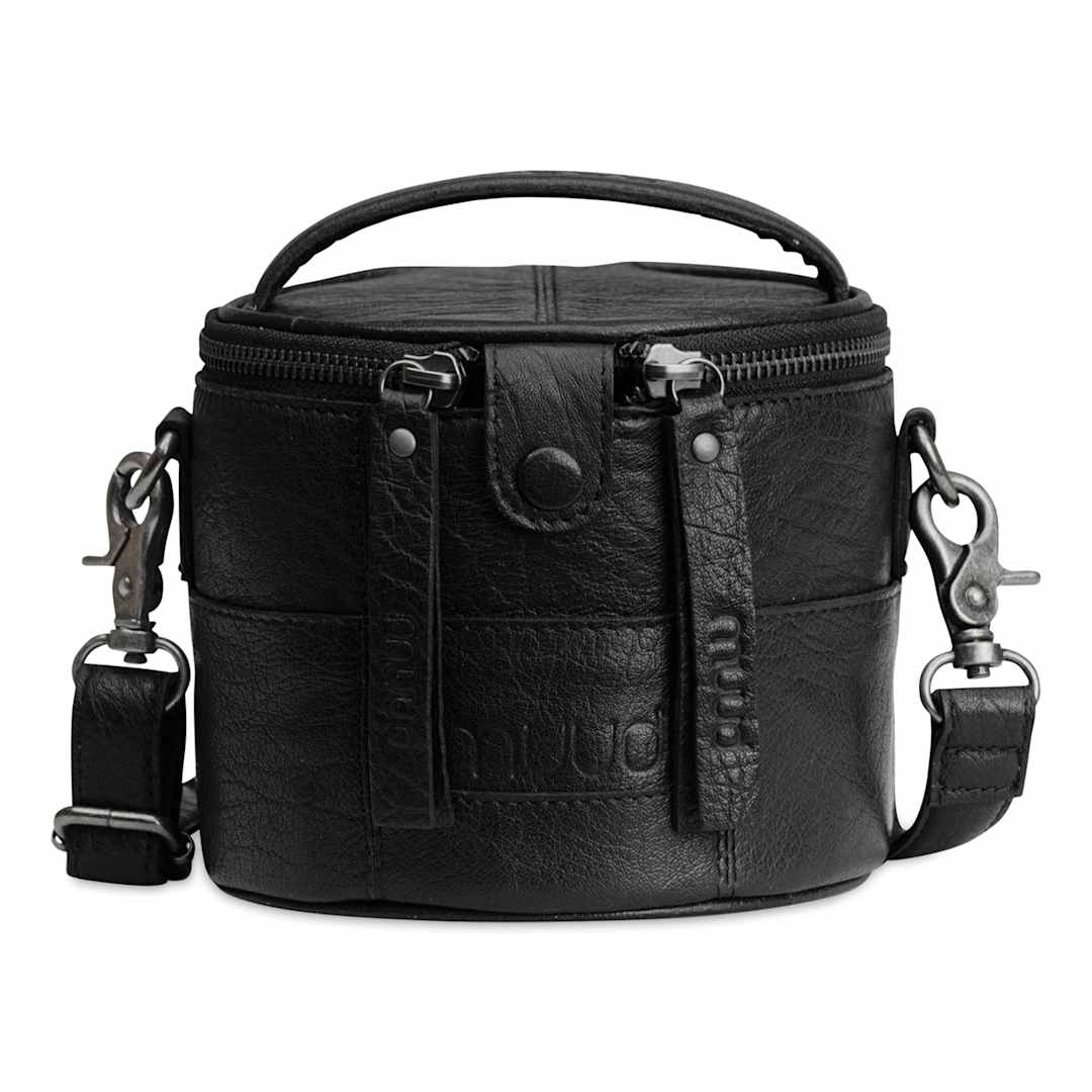 Open in modal - Muud Saturn Mini Leather Needlework Project Bag - Black - front