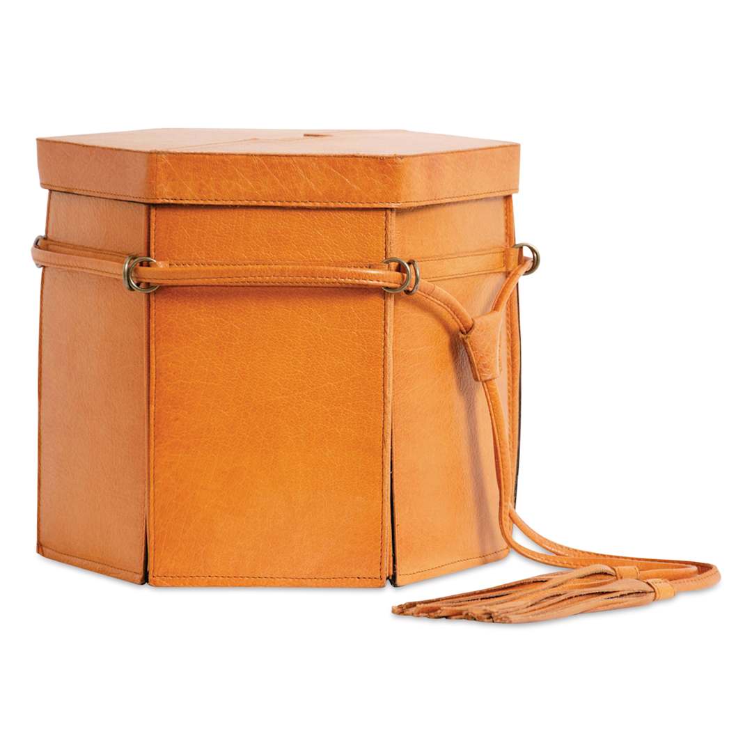 Open in modal - Muud Evita Leather Storage Box - Brown, XL - closed, side