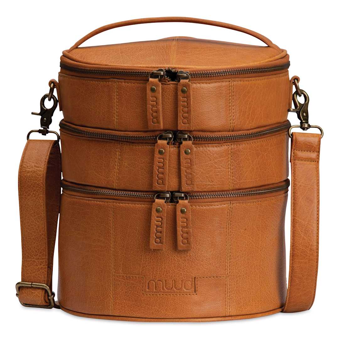 Open in modal - Muud Bturn Leather Needlework Project Bag - Brown