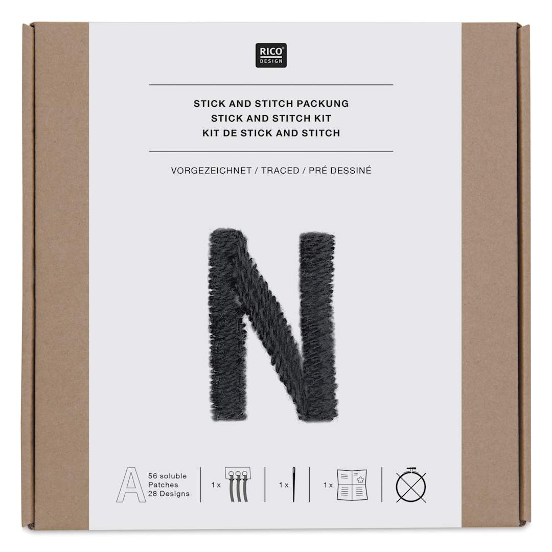 Open in modal - Rico Design Stick and Stitch Embroidery Kit - Pkg of 56, Blank Alphabet front of packaging