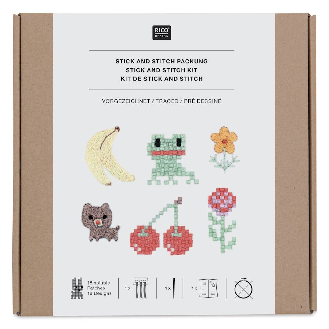 Open in modal - Rico Design Stick and Stitch Embroidery Kit - Pkg of 18, Pixel Art Mix front of packaging
