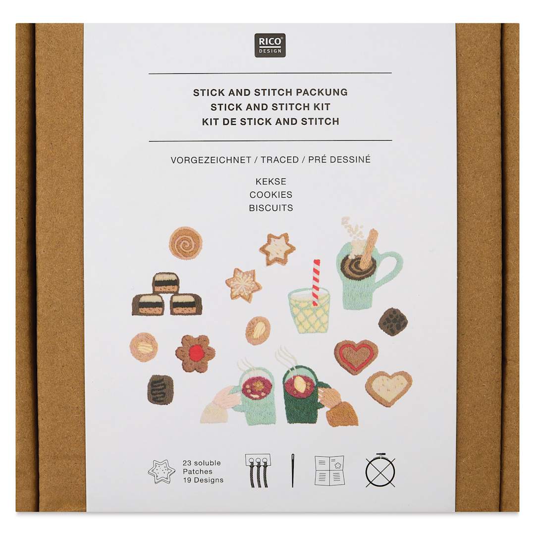 Open in modal - Rico Design Stick and Stitch Embroidery Kit - Pkg of 23, Christmas Cookies front of packaging